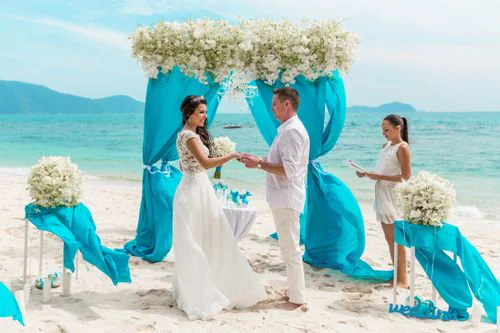 Turquoise geometric bamboo wedding arch, Marina and Andrei, Phuket — photo 10