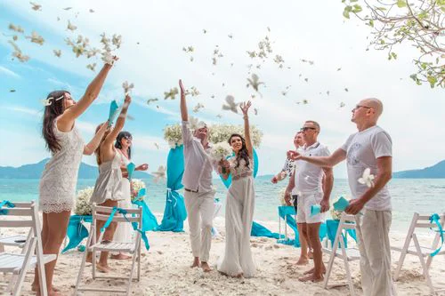 Turquoise geometric bamboo wedding arch, Marina and Andrei, Phuket — photo 18