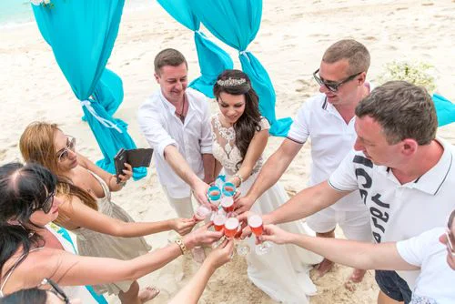 Turquoise geometric bamboo wedding arch, Marina and Andrei, Phuket — photo 20