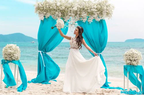 Turquoise geometric bamboo wedding arch, Marina and Andrei, Phuket — photo 22