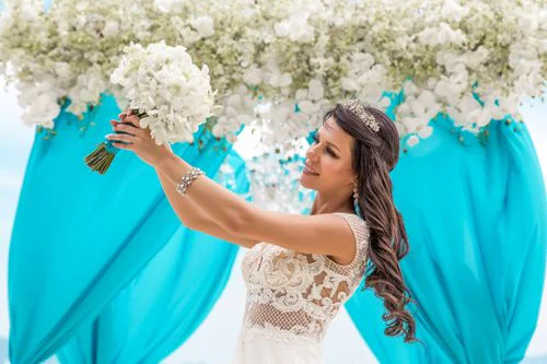 Turquoise geometric bamboo wedding arch, Marina and Andrei, Phuket — photo 23