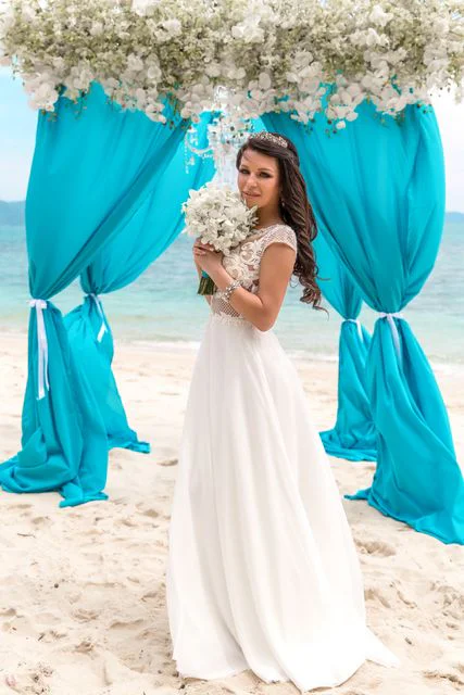 Turquoise geometric bamboo wedding arch, Marina and Andrei, Phuket — photo 25