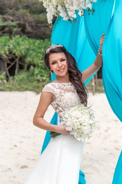 Turquoise geometric bamboo wedding arch, Marina and Andrei, Phuket — photo 27