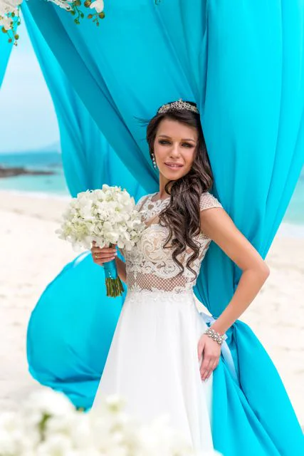 Turquoise geometric bamboo wedding arch, Marina and Andrei, Phuket — photo 28