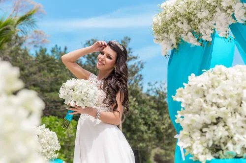 Turquoise geometric bamboo wedding arch, Marina and Andrei, Phuket — photo 30