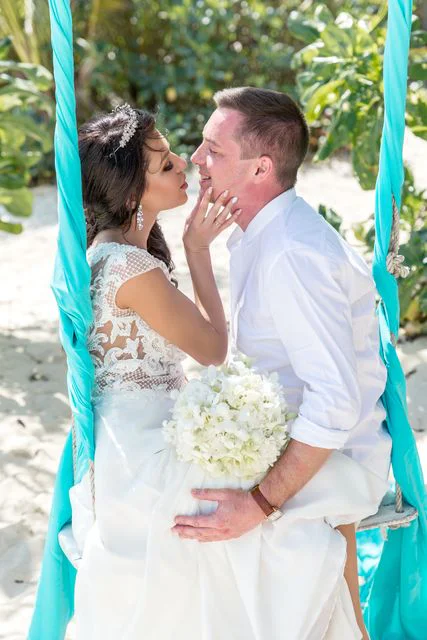 Turquoise geometric bamboo wedding arch, Marina and Andrei, Phuket — photo 32