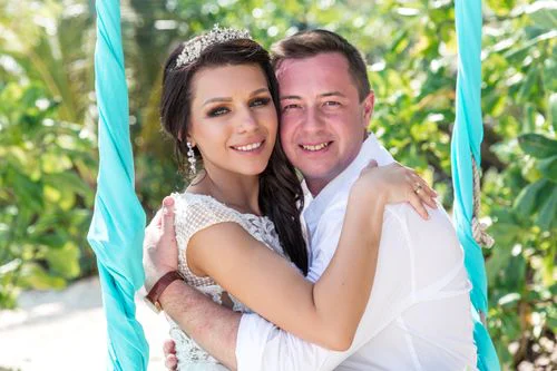 Turquoise geometric bamboo wedding arch, Marina and Andrei, Phuket — photo 33