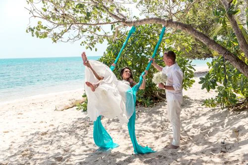 Turquoise geometric bamboo wedding arch, Marina and Andrei, Phuket — photo 34