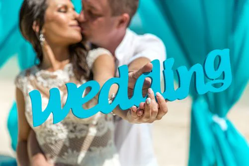 Turquoise geometric bamboo wedding arch, Marina and Andrei, Phuket — photo 35