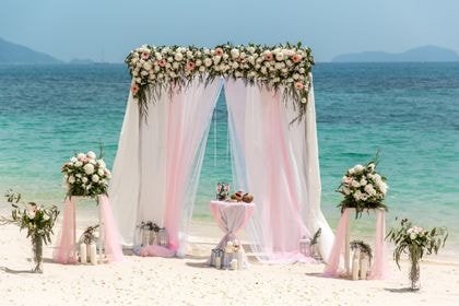 Bamboo Tent with Pink — top coverage — Phuket wedding decoration