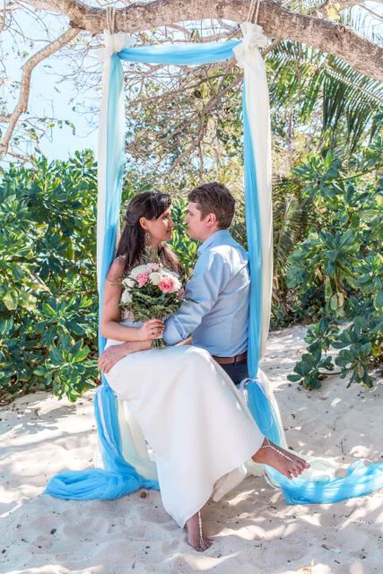 Cream and green geometric bamboo wedding arch, Vika and Valentin, Phuket — photo 29