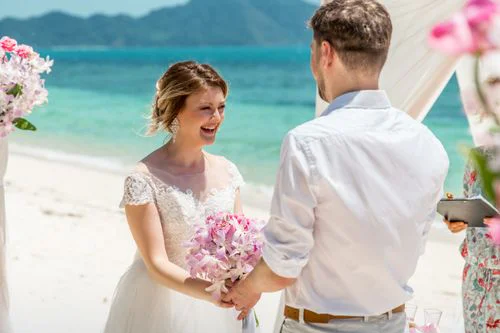 Pink and white geometric bamboo wedding arch, Phuket — photo 7