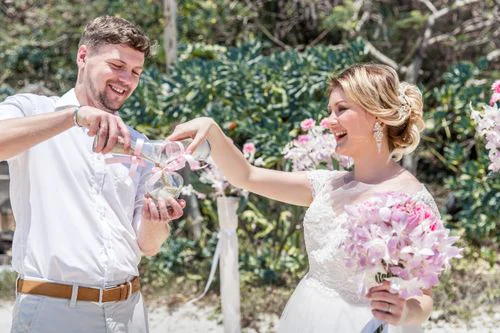 Pink and white geometric bamboo wedding arch, Phuket — photo 11