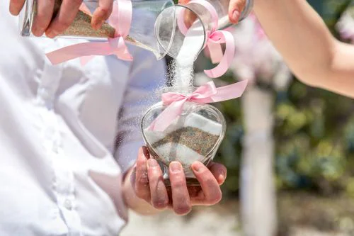 Pink and white geometric bamboo wedding arch, Phuket — photo 12