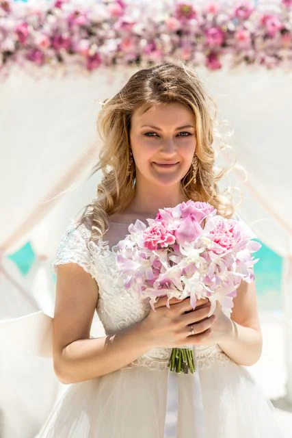 Pink and white geometric bamboo wedding arch, Phuket — photo 24