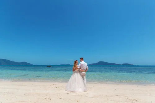 Pink and white geometric bamboo wedding arch, Phuket — photo 38