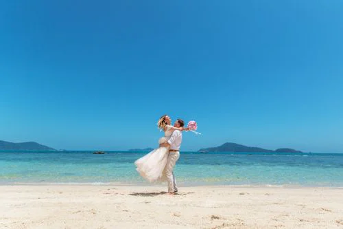 Pink and white geometric bamboo wedding arch, Phuket — photo 40