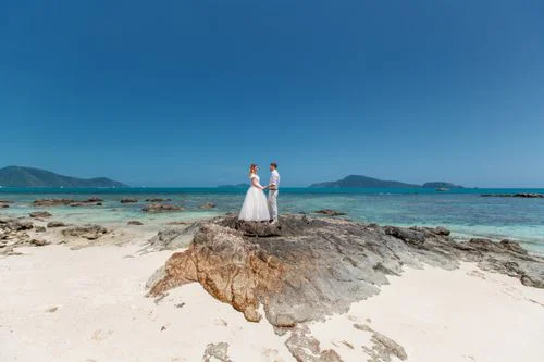 Pink and white geometric bamboo wedding arch, Phuket — photo 42