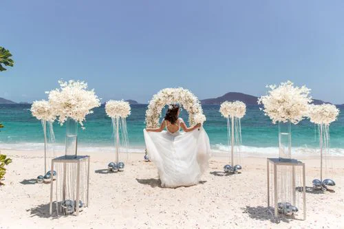 White classic floral wedding arch, Katya and Sasha, Phuket — photo 26