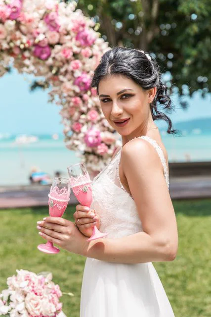 Pink classic floral wedding arch, Vika and Vitya, Phuket — photo 8