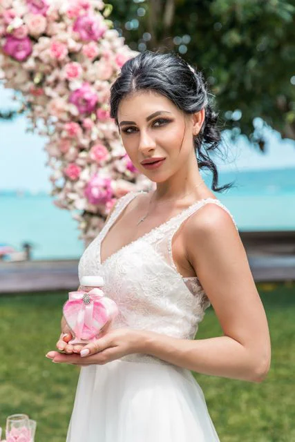 Pink classic floral wedding arch, Vika and Vitya, Phuket — photo 10