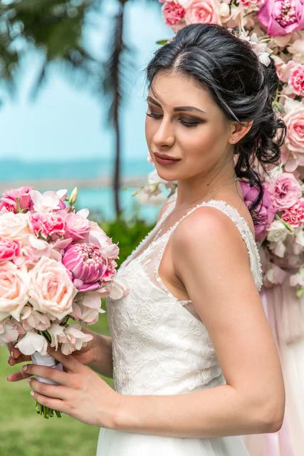 Pink classic floral wedding arch, Vika and Vitya, Phuket — photo 21