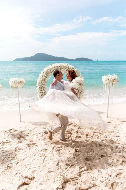 White round floral wedding arch, Valya and Tolya, Phuket — photo 18