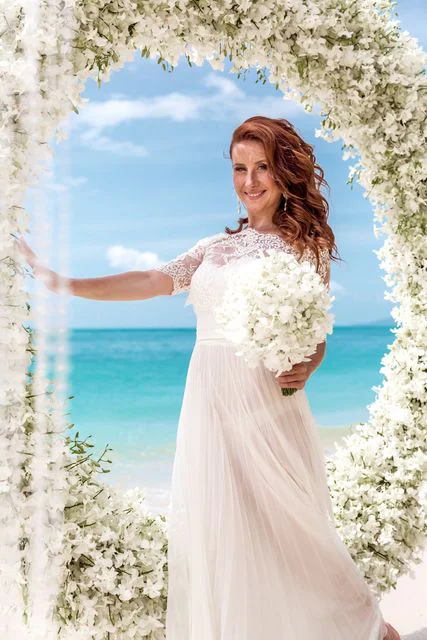 White round floral wedding arch, Valya and Tolya, Phuket — photo 22