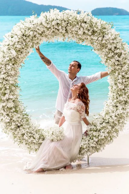 White round floral wedding arch, Valya and Tolya, Phuket — photo 24