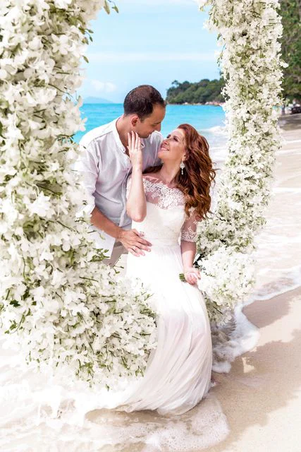 White round floral wedding arch, Valya and Tolya, Phuket — photo 26