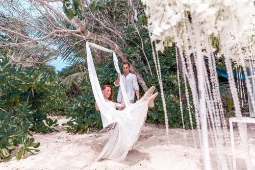 White round floral wedding arch, Valya and Tolya, Phuket — photo 28