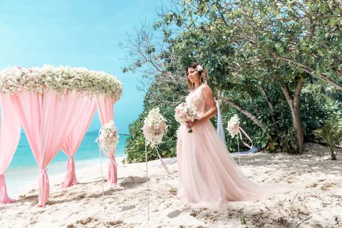 Pink geometric wedding arch, Misha and Larisa, Phuket — photo 17