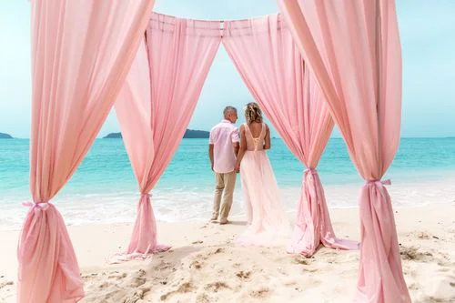 Pink geometric wedding arch, Misha and Larisa, Phuket — photo 26