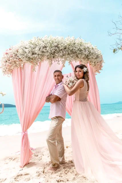 Pink geometric wedding arch, Misha and Larisa, Phuket — photo 27