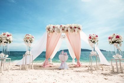 Bamboo Tent with White, Pink — top coverage — Phuket wedding decoration