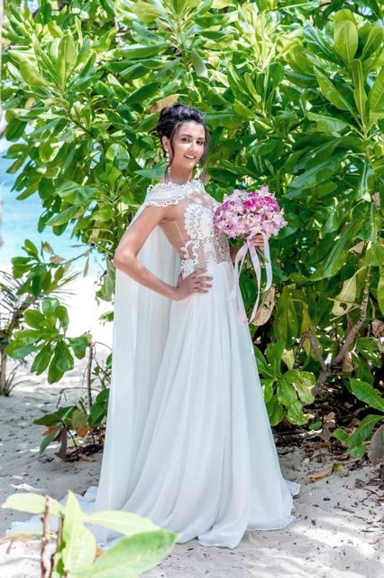 Pink and fuchsia geometric bamboo wedding arch, Phuket — photo 3