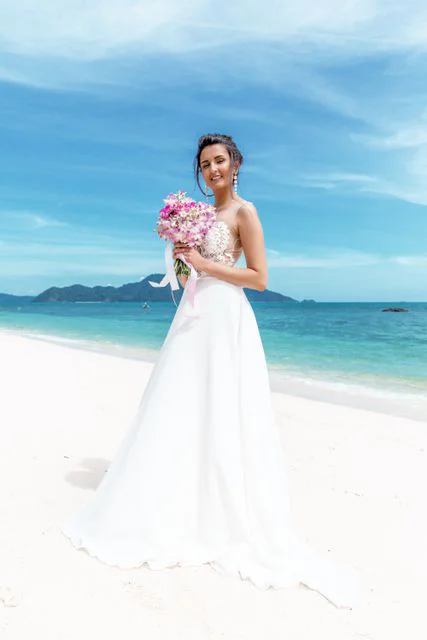 Pink and fuchsia geometric bamboo wedding arch, Phuket — photo 28