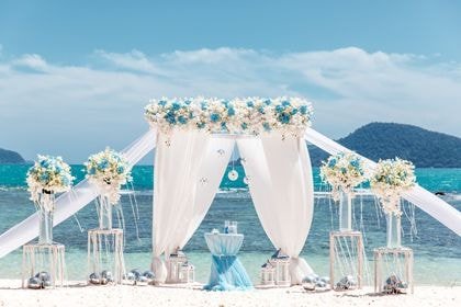 Bamboo Tent with White, Turquoise — top coverage — Phuket wedding decoration