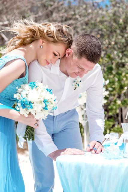 White and turquoise geometric bamboo wedding arch in Phuket — Mariya and Maksim, Phuket — photo 19