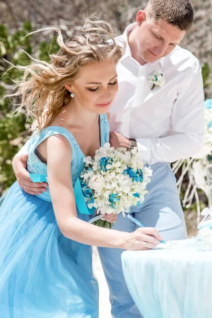 White and turquoise geometric bamboo wedding arch in Phuket — Mariya and Maksim, Phuket — photo 21