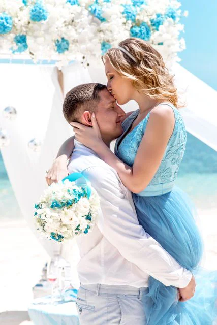 White and turquoise geometric bamboo wedding arch in Phuket — Mariya and Maksim, Phuket — photo 25