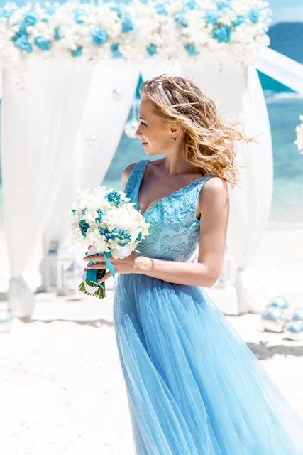 White and turquoise geometric bamboo wedding arch in Phuket — Mariya and Maksim, Phuket — photo 30