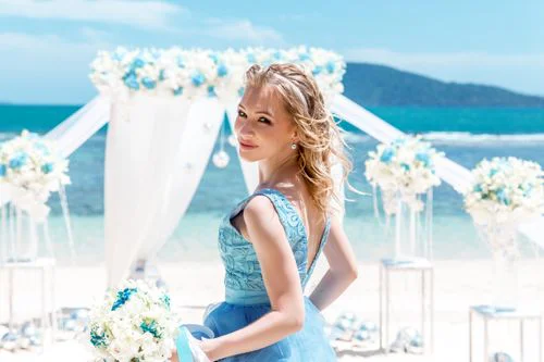 White and turquoise geometric bamboo wedding arch in Phuket — Mariya and Maksim, Phuket — photo 33