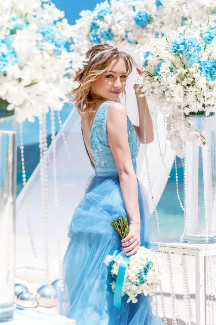 White and turquoise geometric bamboo wedding arch in Phuket — Mariya and Maksim, Phuket — photo 35