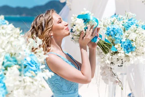 White and turquoise geometric bamboo wedding arch in Phuket — Mariya and Maksim, Phuket — photo 36