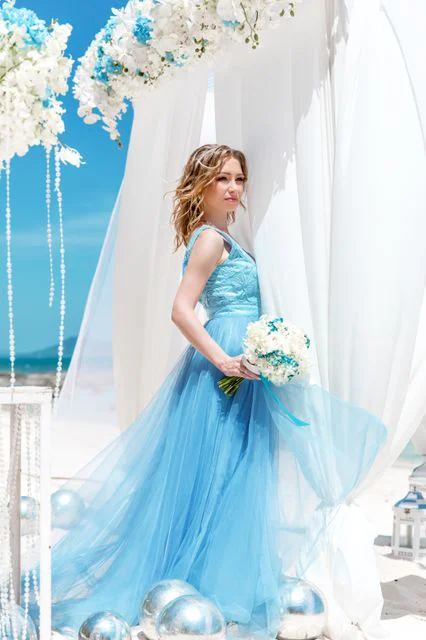 White and turquoise geometric bamboo wedding arch in Phuket — Mariya and Maksim, Phuket — photo 37