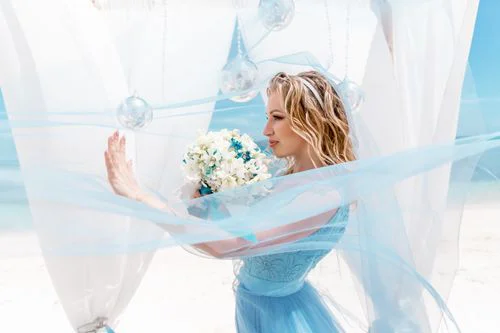 White and turquoise geometric bamboo wedding arch in Phuket — Mariya and Maksim, Phuket — photo 41