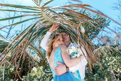 White and turquoise geometric bamboo wedding arch in Phuket — Mariya and Maksim, Phuket — photo 49