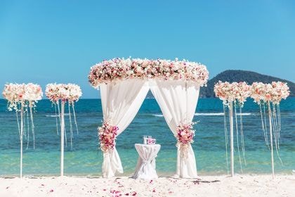 Geometric Arch with White, Pink — top coverage — Phuket wedding decoration