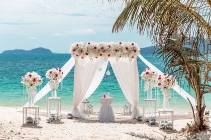 Bamboo Tent with White, Red — top coverage — Phuket wedding decoration
